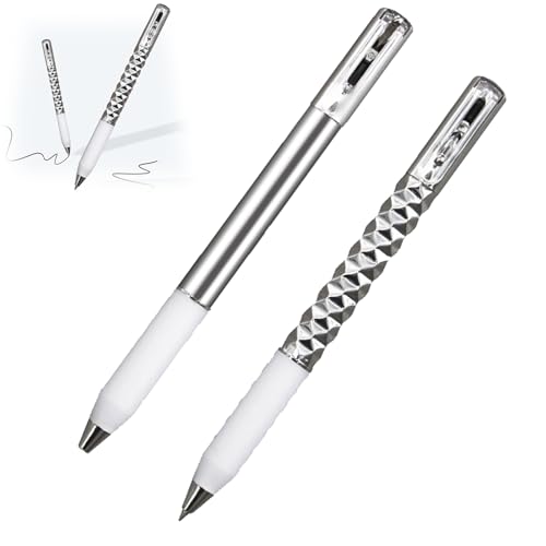 HDQQEU Geometrisches Knisterstift 0,5mm Metall Kugelschreiber Anti Stress Switchpen Personalisiert Einziehbarer Gelstift Kugelschreiber Weiches Schreiben Kulli FüR Büro Haushalt (2 Stück, Silber) von HDQQEU
