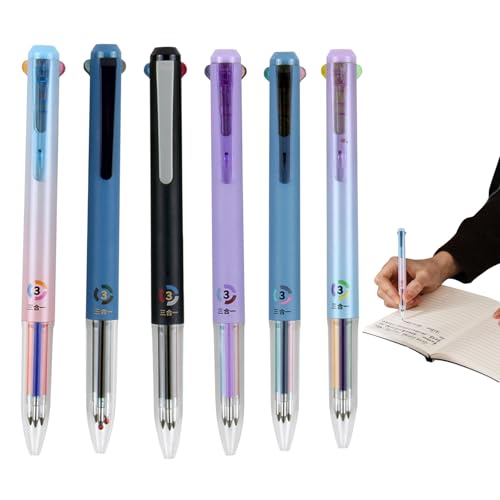 HDQQEU Mehrfarbiger Kugelschreiber 3 Farben 0,5 MM Mehrfarbiger Stifte Schnelltrocknend Ergonomischer Versenkbare Kugelschreiber mit Clip FüR Notizen Und Tagebuchschreiben (6 PCS) von HDQQEU