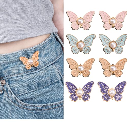 Hosen Enger Machen Clip Schmetterling Perlen Knopfnadeln Verstellbare Waist Clips Jeans Nagelfreie Taillenschnallen, Hosen Verkleinern Clip Ohne Nadel Für Taille Hosen (Gemischte Farben B) von HDQQEU