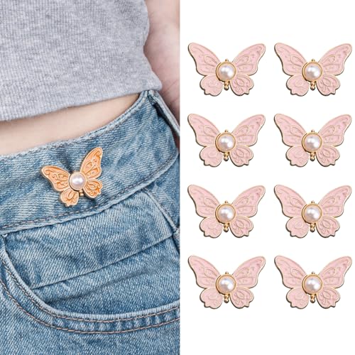 Hosen Enger Machen Clip Schmetterling Perlen Knopfnadeln Verstellbare Waist Clips Jeans Nagelfreie Taillenschnallen, Hosen Verkleinern Clip Ohne Nadel Für Taille Hosen (Rosa) von HDQQEU