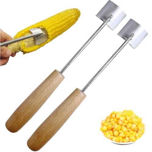 Maiskolben Schäler, Corn Cob Peelercorn Cob Peeler, Edelstahl Maisschneider Mit Langem Griff, Corn Stripper Für KüChe und Grill (2, Holzgriff) von HDQQEU