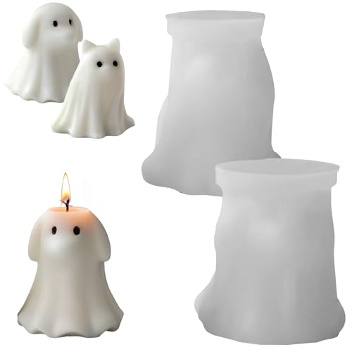 Silikonformen GießFormen Halloween, Geisterform Silikonform Kerzen 3D Niedlich Katze Hund Tiere Kerzenformen Zum Gießen Für DIY (Katze+Hund) von HDQQEU
