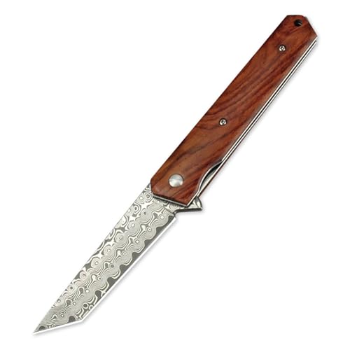 HDRNCH Klappmesser einhandmesser Damaszener-Muster Hohe Härte Griff aus saurem Holz Taschenmesser mit Clip Outdoor Survival Messer für Camping HDRNCH Klappmesser einhandmesser Damaszener-Muster Hohe Härte Griff aus saurem Holz Taschenmesser mit Clip Outdoor Survival Messer für Camping von HDRNCH