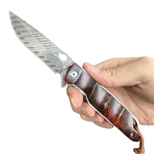 HDRNCH Klappmesser einhandmesser Damaszener-Muster Holzgriff Klappmesser Survival Knife Einhandmesser Outdoor Survival Messer für Camping HDRNCH Klappmesser einhandmesser Damaszener-Muster Holzgriff Klappmesser Survival Knife Einhandmesser Outdoor Survival Messer für Camping von HDRNCH