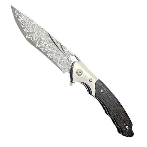 HDRNCH Klappmesser einhandmesser Damaszener-Muster VG10 Stahlkern Handgeschnitzter Griff aus Ebenholz Outdoor Survival Messer für Camping HDRNCH Klappmesser einhandmesser Damaszener-Muster VG10 Stahlkern Handgeschnitzter Griff aus Ebenholz Outdoor Survival Messer für Camping von HDRNCH