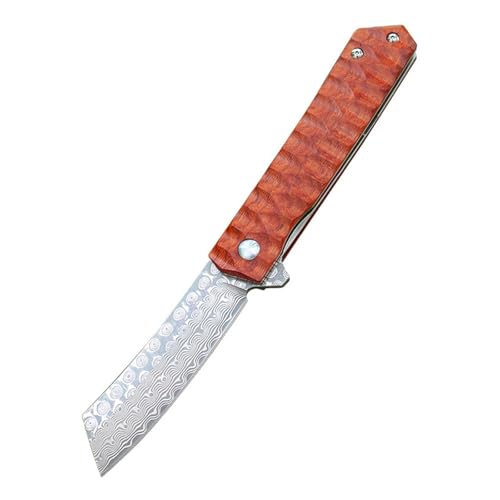 HDRNCH Klappmesser einhandmesser Griff aus saurem Holz Damaszener-Muster Taschenmesser mit Clip Outdoor Survival Messer für Camping(B) von HDRNCH