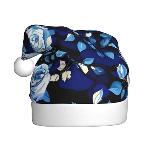 Blaue Blumenmuster-Rosen, Weihnachtsmütze, Weihnachtsmannmütze, Kostüm, Zubehör für Weihnachten, Neujahr, Urlaub, Party, Kopfbedeckung Blaue Blumenmuster-Rosen, Weihnachtsmütze, Weihnachtsmannmütze, Kostüm, Zubehör für Weihnachten, Neujahr, Urlaub, Party, Kopfbedeckung von HDSKFNS