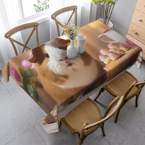 HDSKFNS Rechteckige Tischdecke mit Meerschweinchen- und Cupcake-Druck, 140 x 89 cm, rustikale Tischdecke, Esstischabdeckung für Party, Abendessen von HDSKFNS