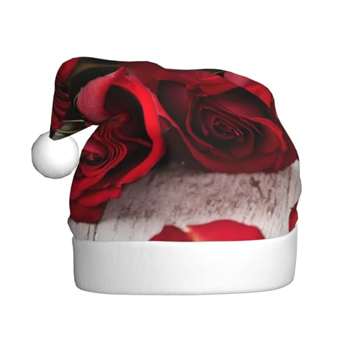 Rote Rose Blumen-Weihnachtsmütze, Weihnachtsmannmütze, Kostüm, Zubehör für Weihnachten, Neujahr, Urlaub, Party, Kopfbedeckung Rote Rose Blumen-Weihnachtsmütze, Weihnachtsmannmütze, Kostüm, Zubehör für Weihnachten, Neujahr, Urlaub, Party, Kopfbedeckung von HDSKFNS