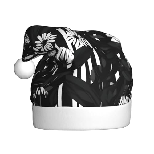 Schwarz-weiß gestreifte Blumen Weihnachtsmütze Nikolausmütze Kostüm Zubehör für Weihnachten Neujahr Urlaub Party Kopfbedeckung von HDSKFNS