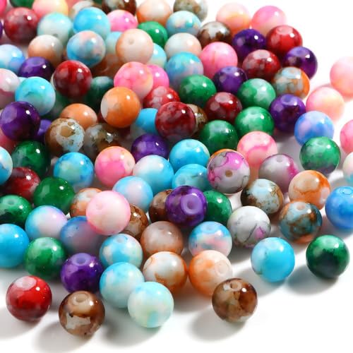 HDSupplies 100 Stück runde Glasperlen für DIY-Schmuckherstellung, gemischte Farben, Aquarell-Stil, Farbe ca. 8 mm, Loch: ca. 1,5 mm HDSupplies 100 Stück runde Glasperlen für DIY-Schmuckherstellung, gemischte Farben, Aquarell-Stil, Farbe ca. 8 mm, Loch: ca. 1,5 mm von HDSupplies