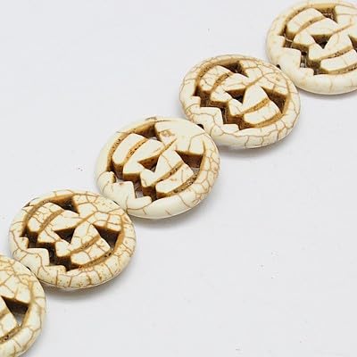 Synthetische Türkisperlen, Jack-O'-Lantern Kürbis, 15 x 3,5 mm, 27 Perlen/Strang, 39,5 cm (weiß/cremefarben) von HDSupplies