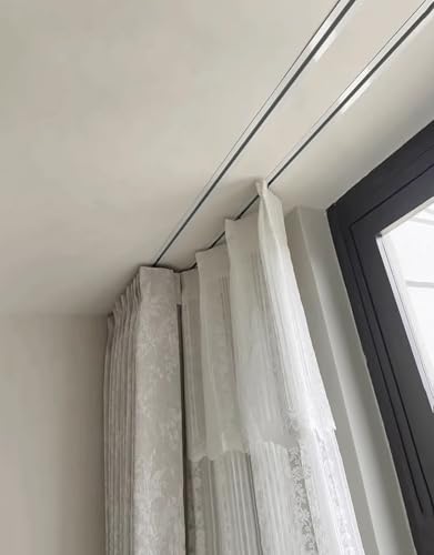 HDYZJQ Vorhang schiene Versteckte Decken-Doppelschiene Für Schwere Vorhänge, Geräuschlose Aluminium-Vorhangschiene Mit Riemenscheibe, 1 2 4 5 6 7 8 M Weiße Raumteiler-Fenster-Aufhängestange(480 cm) von HDYZJQ