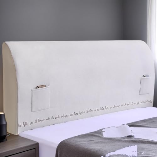 HEADBOARD Bettkopfteil Hussen Bett Kopfteil Bezug,Staubdichte Schutzhülle Für Gepolsterte Schlafzimmer Kopfteilc,Weicher Strecken Samtstoff Staubdicht,Weiß,190CM von HEADBOARD
