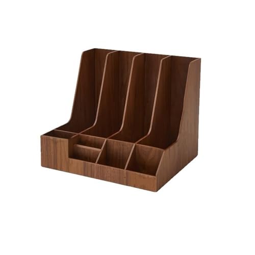 Holzdokumente, Schreibtisch-Akten-Organizer aus Holz mit 4 vertikalen Fächern und 5 Stifthaltern, mehrfarbig(Bruin) von HEAGER