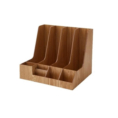 Holzdokumente, Schreibtisch-Akten-Organizer aus Holz mit 4 vertikalen Fächern und 5 Stifthaltern, mehrfarbig(Natural) von HEAGER
