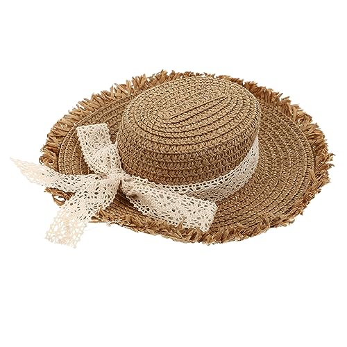 HEALEEP 1 Stück Lace Strohhut für Puppen Dekoratives Accessoire mit Schleifen Design Langlebig und Kreativ für Puppenhaus und DIY Projekte Khaki von HEALEEP