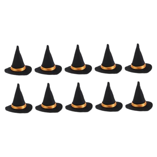 HEALEEP 10 Stück Teiliges Set Mini Hexenhüte aus Filz Halloween Weinflaschen Dekoration Handgefertigt Festliche Tischdeko für Halloween Party DIY Bastelzubehör Schwarz von HEALEEP