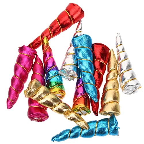 HEALEEP 12 Stück Teiliges Einhorn Horn für DIY Haarreifen und Partydekoration Glitzernde Einhorn Haarschmuck für Kindergeburtstag und Fotorequisiten Blau Gold Rot Silber von HEALEEP