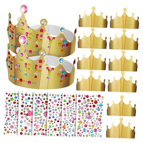 HEALEEP 12 Stück Teiliges Goldene Kronenhüte aus Verstellbare Geburtstags Partyhüte mit DIY Diamant Stickern Leichte und Bequeme Kopfbedeckung für Kindergeburtstag und Festliche von HEALEEP
