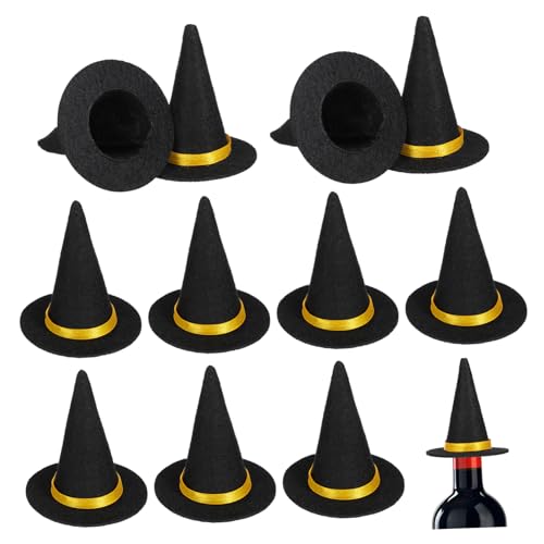 HEALEEP 12 Stück Teiliges Halloween Mini Hexenhut Schwarze Flaschenhüte für Weinflaschen Dekorativ und Vielseitig für Partydeko und DIY Bastelzubehör zur Gruselfeier von HEALEEP