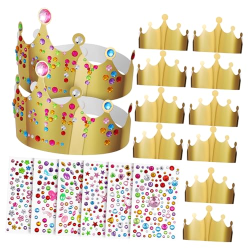 HEALEEP 12 Stück Teiliges Set Goldene Geburtstagskrone Hüte mit Bunten DIY Diamantstickern für Erwachsenenfeiern Party Deko für Geburtstag von HEALEEP