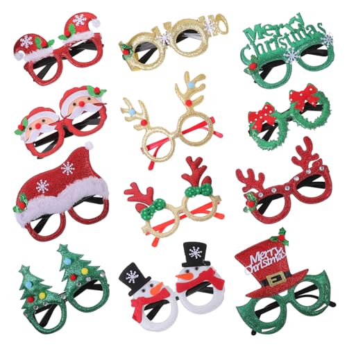 HEALEEP 12 Stück Teiliges Set Weihnachtsbrillen mit Weihnachtsmützen Lustige Partybrillen für Weihnachten Fotorequisiten für Weihnachtsfeiern und Kostümpartys von HEALEEP