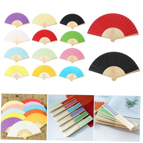 HEALEEP 12 Stück Teiliges Weißer Faltbarer Handfächer Traditionelle Chinesische Blanko Fächer zum Bemalen DIY Malpapierfächer für Partygeschenke und Dekoration von HEALEEP