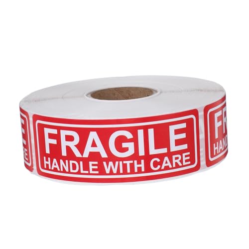 HEALEEP 1Rolle Zerbrechliche Etiketten mit Selbstklebenden Warnaufklebern Fragile Handle With Care für Sichere Verpackung Zerbrechlicher Gegenstände für Glaswaren von HEALEEP