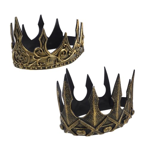 HEALEEP 2 Stück PU Mittelalterliche Königskrone Teiliges Verstellbares Herren Stirnband für Kostüm Cosplay Halloween Party Requisite und Langlebig Goldener Kopfschmuck von HEALEEP