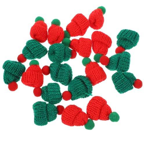 HEALEEP 20 Stück Teiliges Weihnachtsmützen aus Strick DIY Bastelaccessoires für Weihnachtsdekoration Rote und Grüne Santa Hüte für Weinflaschen Christbaum und Party Deko von HEALEEP