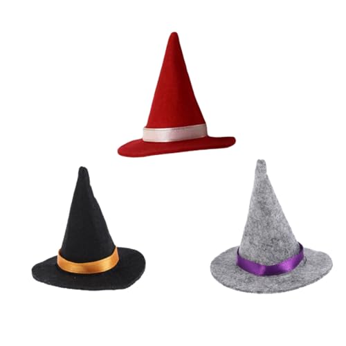HEALEEP 3 Stück Teiliges Mini Hexenhüte aus Filz Langlebige Halloween Weinflaschendekoration DIY Bastelzubehör in Schwarz und Rot für Gruselige Party Atmosphäre von HEALEEP