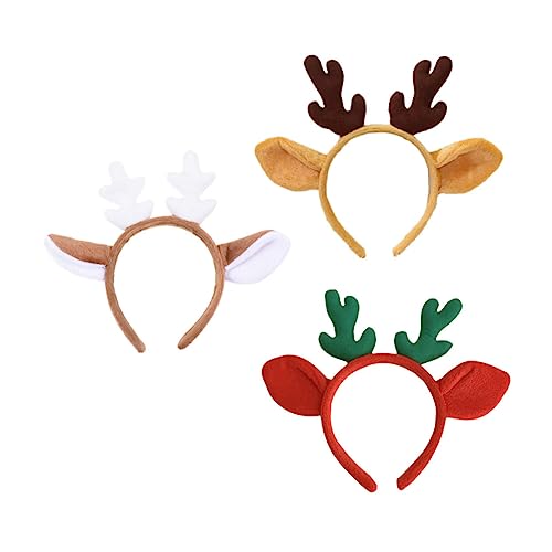 HEALEEP 3 Stück Teiliges Weihnachts Rentier Haarreif Geweih Kopfschmuck für Cosplay für Festliche Partys und Kreative Kostüme Braun Grün und Weiß von HEALEEP