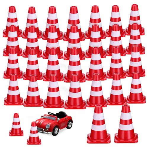 HEALEEP 30 Stück Teiliges Mini Verkehrskegel aus Robustem Kunststoff Realistische Rote Mini Pylonen für Spielerische Verkehrserziehung Modellstraßen Dioramen und Kreative von HEALEEP