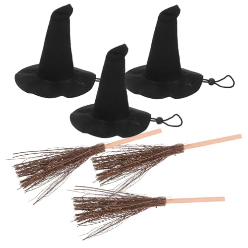 HEALEEP 3satz Teiliges Mini Hexenhüte Mit Besen Für Halloween Deko -haarschmuck Für Halloween-mottoparty Und Bastelbedarf Für von HEALEEP