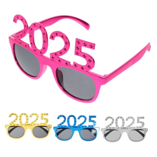 HEALEEP 4 Stück Brillen Teiliges Party Accessoire mit Funkelnden für Silvester Geburtstagsfeiern und Festliche Anlässe Goldene Silberne Blaue und Magentafarbene Brillen für Einen von HEALEEP