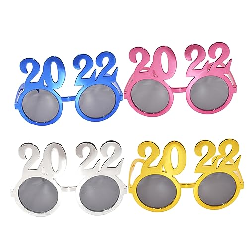 HEALEEP 4 Stück Lustige Partybrillen Bunte Feiern Sonnenbrille für Erwachsene Foto Requisiten Gold Silber Blau Rot Lustige Sichere PC Brillen für Unvergessliche von HEALEEP