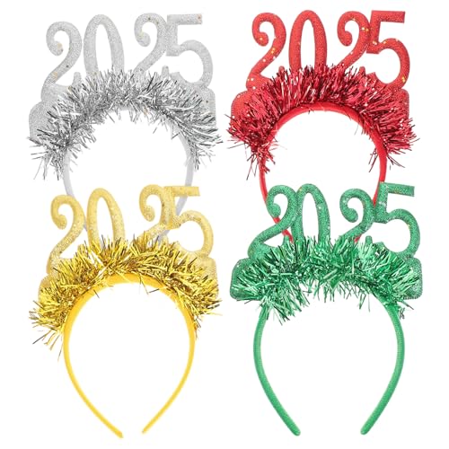 HEALEEP 4 Stück Neujahrs Stirnband Teiliges Festival Kopfschmuck mit Glitzer für Silvester Feiern und Foto Requisiten Rot Gold Grün und Silber von HEALEEP
