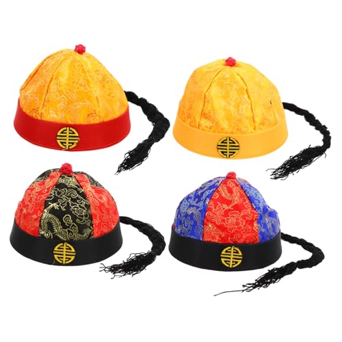 HEALEEP 4 Stück Teiliges Qing Kaiserzeit Kostümhüte mit Zöpfen Weiche Hautfreundliche Vintage hüte für Cosplay Traditionelle Dekoration Fotografie und Tanz Geeignet für Monate von HEALEEP