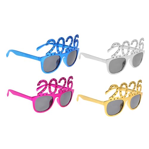 HEALEEP 4 Teilige Zahlen Partybrille 2026 Silvesterbrille – Abschlussfeier Brille – Neujahrs Foto Requisiten – Neuartige Brillen Festival Brille von HEALEEP