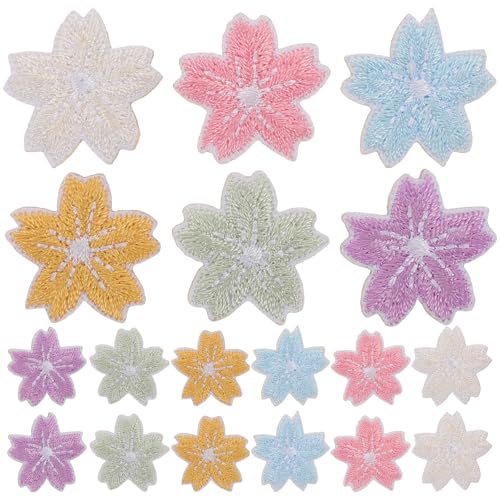 HEALEEP 48 Stück selbstklebende Blumen-Patches: Kirschblüten-Stickerei-Patches – Bunte Mini-Stoff-Applikationen – Süße Scrapbook-Aufkleber für Handbücher von HEALEEP