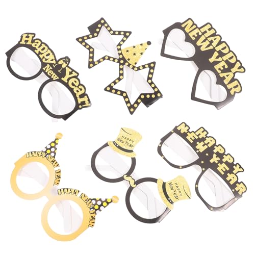 HEALEEP 6 Stück Teiliges Neujahrs Papierbrillen Lustige Partybrillen für Silvester Schulparty Foto Requisiten Leichte Kreative Brillen für Festliche von HEALEEP
