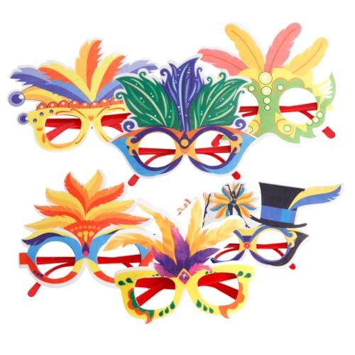 HEALEEP 6 Stück Teiliges Partybrillen Bunte Federbrillen Karneval Fasching Kostüm Dekoration Brillenrahmen Fotorequisite für Erwachsene von HEALEEP