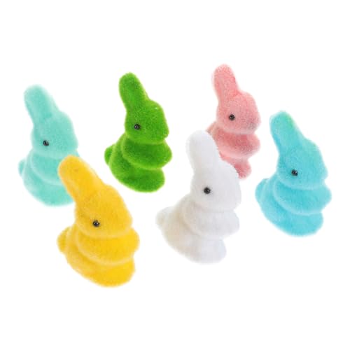 HEALEEP 6Stücke Kaninchenfiguren Farbenfrohe Osterdeko für Party und Garten Niedliche Tischornamente Leicht und Langlebig Geschenkidee von HEALEEP
