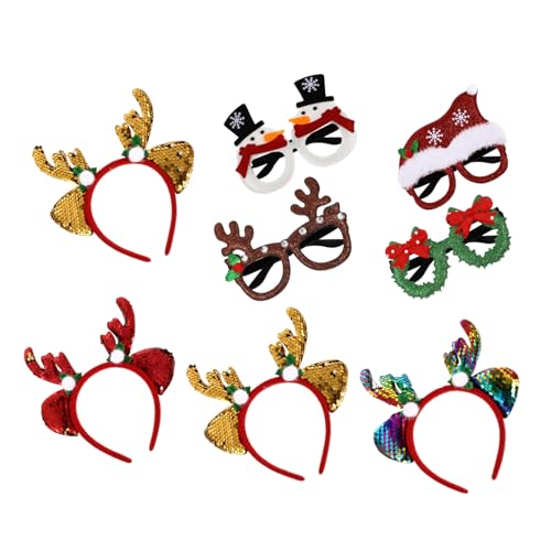 HEALEEP 8 Stück Teiliges Christmas Eyeglasses Weihnachtsbrillen und Haarschmuck mit Rentier und Glitzerdesign Leicht und Hautfreundlich für Weihnachtsfeier Cosplay Winterparty Erwachsene von HEALEEP