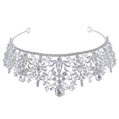HEALEEP Braut Tiara Haarreif Silber mit Strasssteinen Leichtes Diadem Haarschmuck für Hochzeit Bühne Fotoshooting Romantisches Accessoire für Braut und Festlichkeiten von HEALEEP
