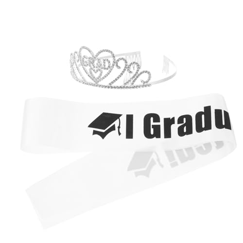 HEALEEP Graduationsschärpe und Silberne Metallkrone mit Glitzerndes Abschluss Set für Frauen Partyzubehör für Studienabschluss und Feierlichkeiten von HEALEEP
