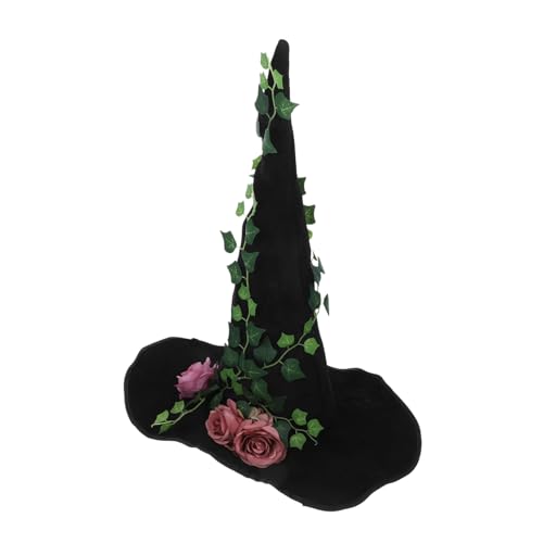HEALEEP Halloween Hexenhut für Damen aus Samtigem Material mit Rosen Ranken-design Bequemer Sitz für Halloween Cosplay Bühnenauftritte und Kostümpartys HEALEEP Halloween Hexenhut für Damen aus Samtigem Material mit Rosen Ranken-design Bequemer Sitz für Halloween Cosplay Bühnenauftritte und Kostümpartys von HEALEEP
