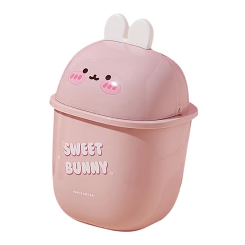 HEALEEP Kawaii Kaninchen Mülleimer mit Deckel Dekorativer Desktop Abfalleimer für Badezimmer und Büro Rosa Kreativer und Praktischer Mini Wastebasket für Schreibtisch und Schlafzimmer von HEALEEP