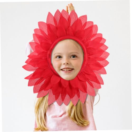 HEALEEP Lustige Rote Sonnenblumen Kopfbedeckung für Kindergarten Karneval Tanzparty Leichte Atmungsaktive Blumenkostüm Requisite für Fasching Halloween Cosplay von HEALEEP